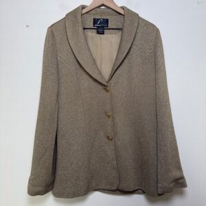 Liorah Women Knit Blazer Jacket 16 Gold Metallic Wool Shimmer Evening Old‎ Money